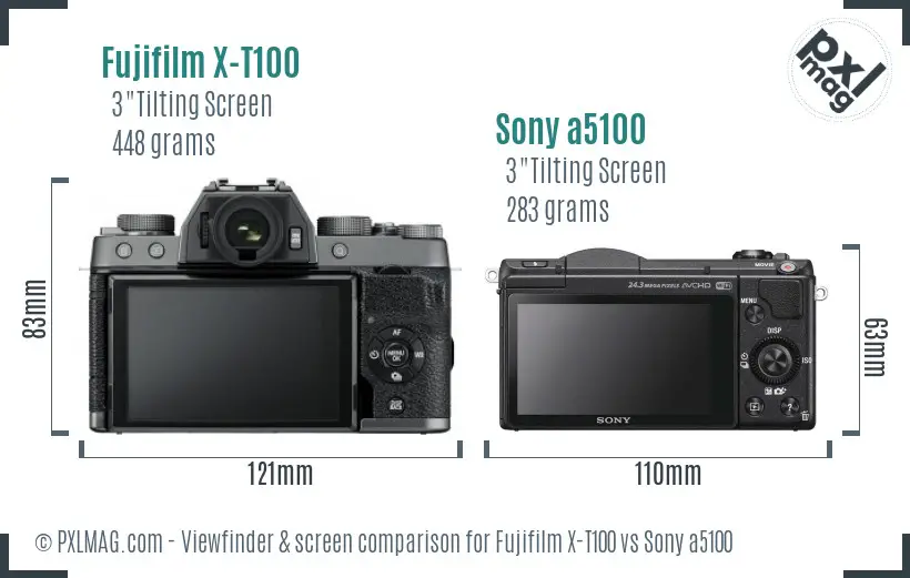 Fujifilm X-T100 vs Sony a5100 Screen and Viewfinder comparison