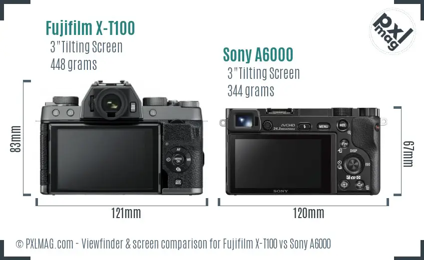 Fujifilm X-T100 vs Sony A6000 Screen and Viewfinder comparison