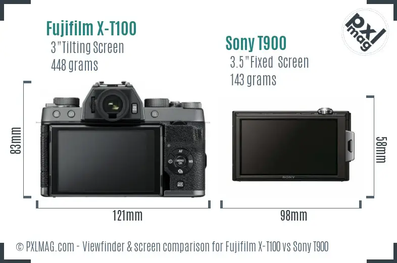 Fujifilm X-T100 vs Sony T900 Screen and Viewfinder comparison Fujifilm X-T100 vs Sony T900 Screen and Viewfinder comparison