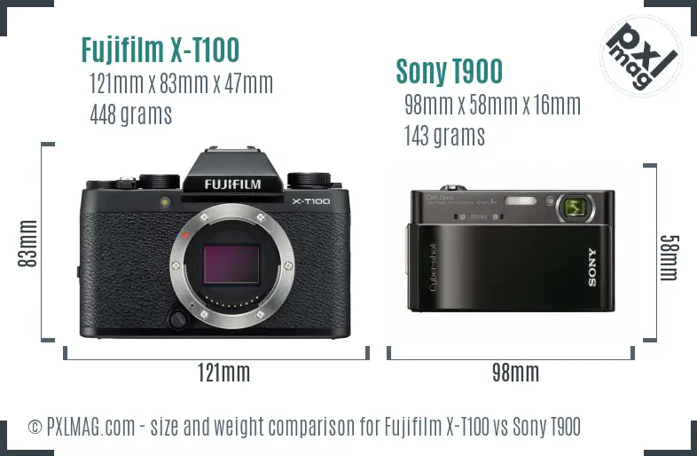 Fujifilm X-T100 vs Sony T900 size comparison Fujifilm X-T100 vs Sony T900 size comparison
