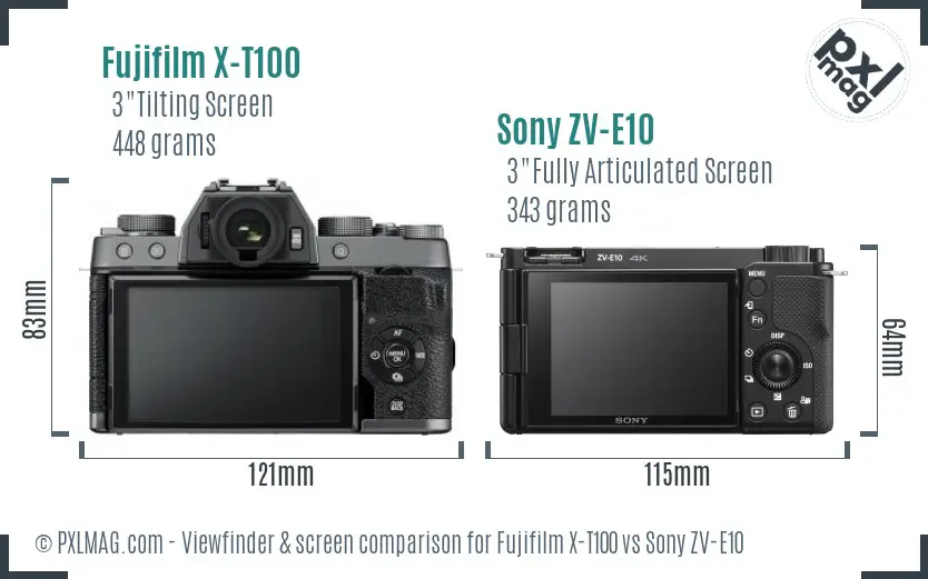 Fujifilm X-T100 vs Sony ZV-E10 Screen and Viewfinder comparison