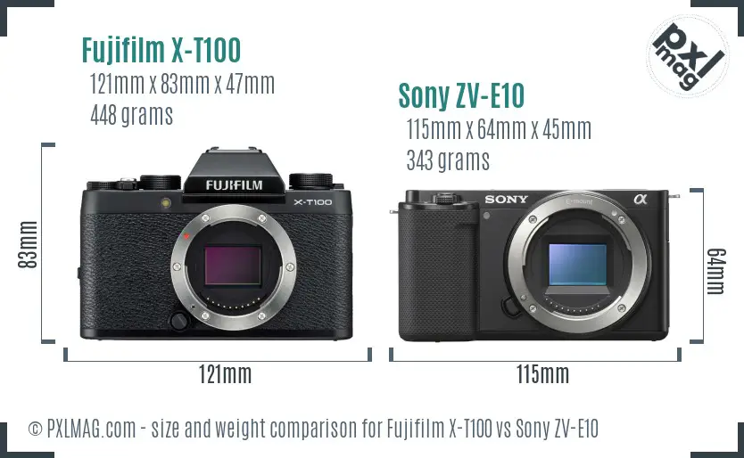 Fujifilm X-T100 vs Sony ZV-E10 size comparison