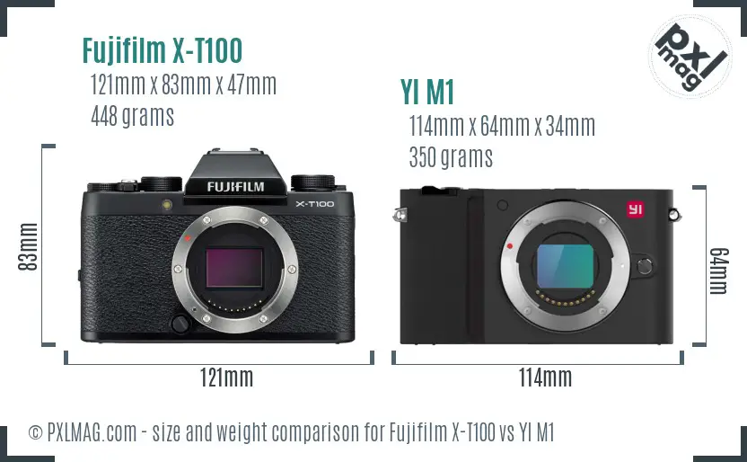 Fujifilm X-T100 vs YI M1 size comparison