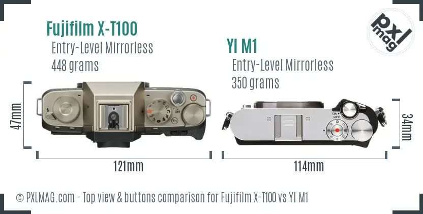 Fujifilm X-T100 vs YI M1 top view buttons comparison