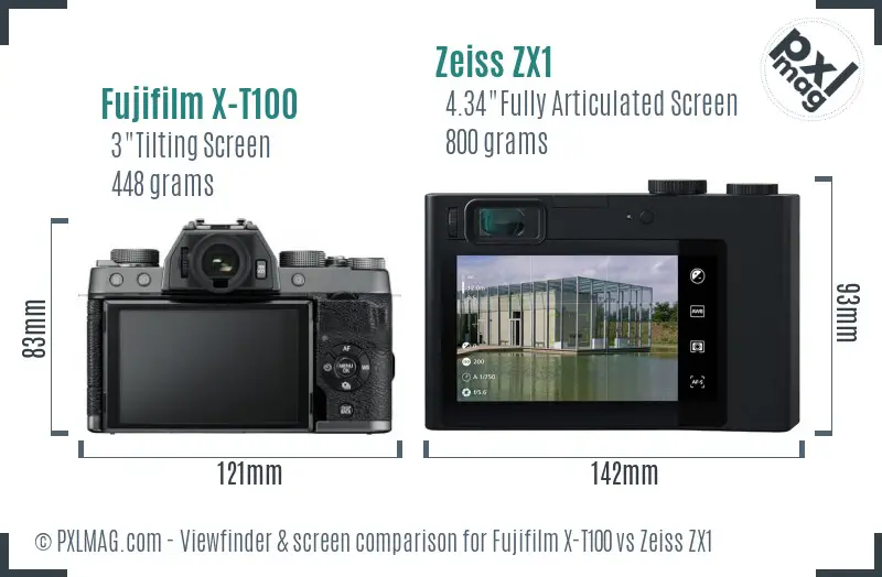 Fujifilm X-T100 vs Zeiss ZX1 Screen and Viewfinder comparison