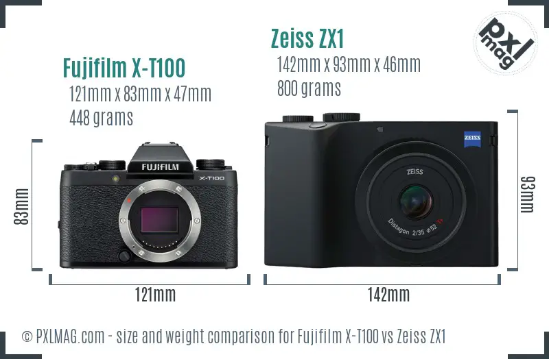 Fujifilm X-T100 vs Zeiss ZX1 size comparison
