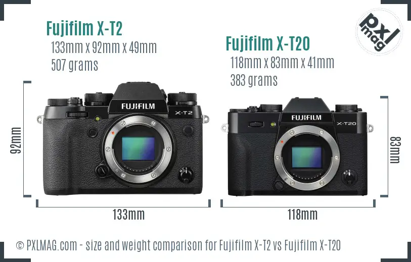 Fujifilm X-T2 vs Fujifilm X-T20 size comparison