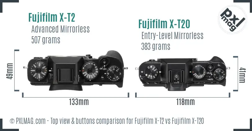 Fujifilm X-T2 vs Fujifilm X-T20 top view buttons comparison