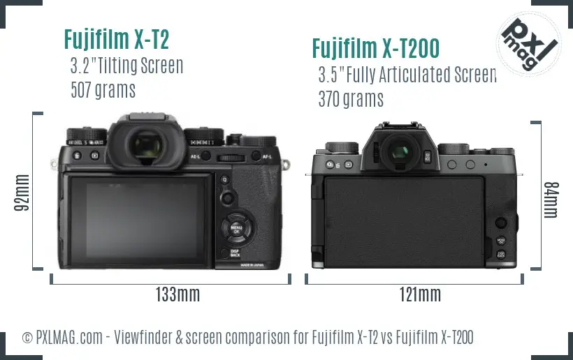 Fujifilm X-T2 vs Fujifilm X-T200 Screen and Viewfinder comparison