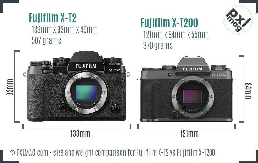 Fujifilm X-T2 vs Fujifilm X-T200 size comparison