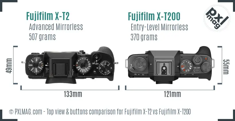 Fujifilm X-T2 vs Fujifilm X-T200 top view buttons comparison