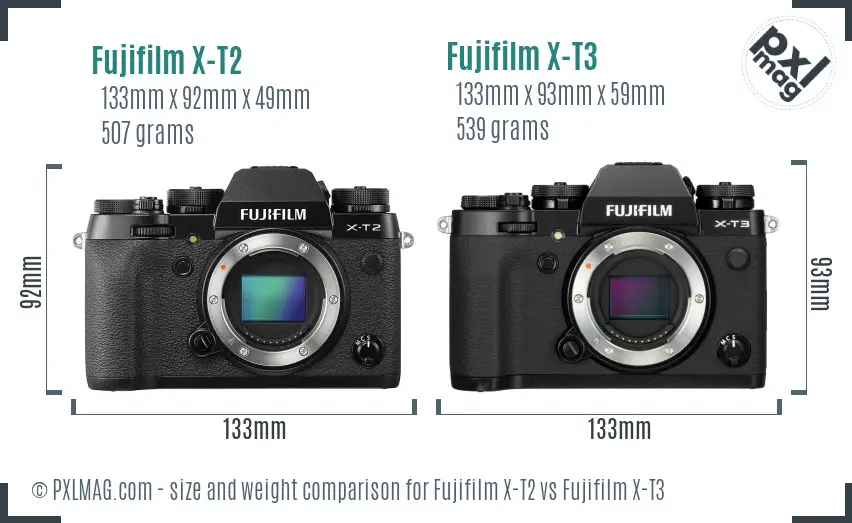 Fujifilm X-T2 vs Fujifilm X-T3 size comparison