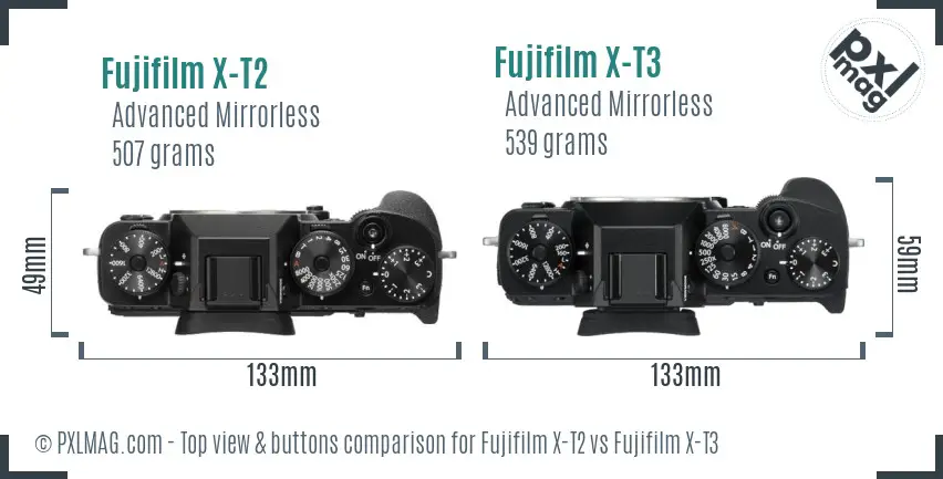 Fujifilm X-T2 vs Fujifilm X-T3 top view buttons comparison