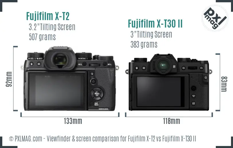 Fujifilm X-T2 vs Fujifilm X-T30 II Screen and Viewfinder comparison