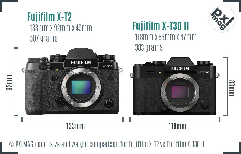 Fujifilm X-T2 vs Fujifilm X-T30 II size comparison