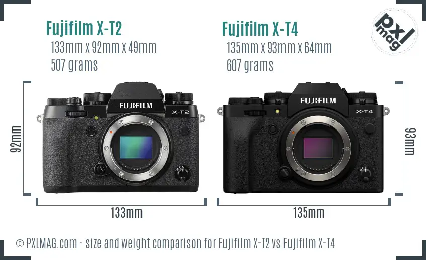 Fujifilm X-T2 vs Fujifilm X-T4 size comparison