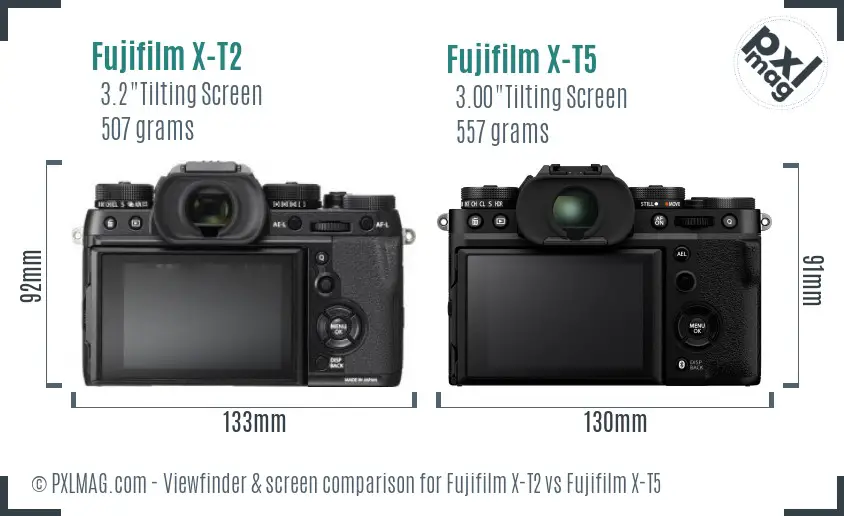 Fujifilm X-T2 vs Fujifilm X-T5 Screen and Viewfinder comparison