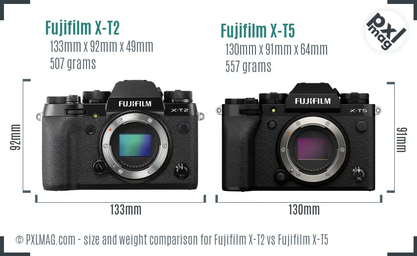 Fujifilm X-T2 vs Fujifilm X-T5 size comparison