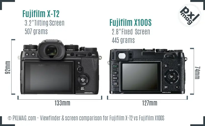 Fujifilm X-T2 vs Fujifilm X100S Screen and Viewfinder comparison Fujifilm X-T2 vs Fujifilm X100S Screen and Viewfinder comparison