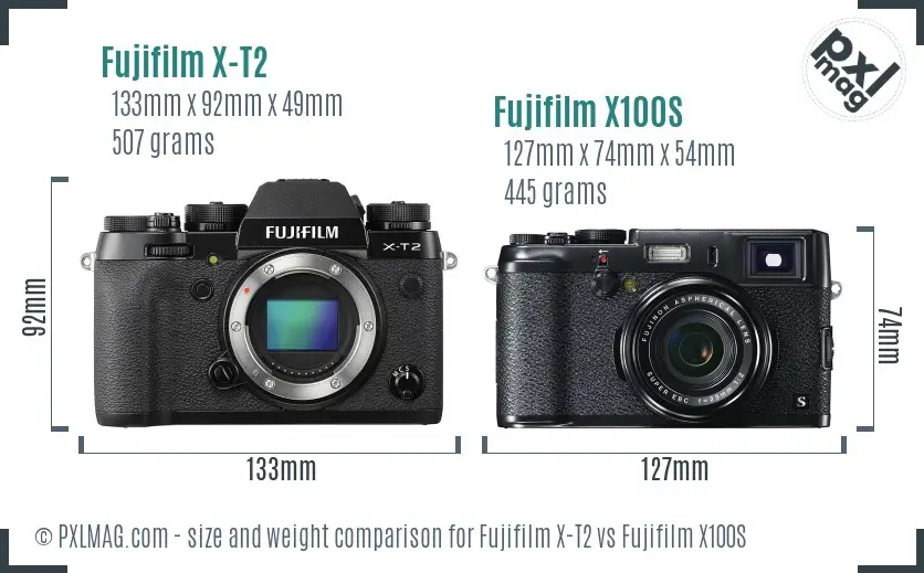 Fujifilm X-T2 vs Fujifilm X100S size comparison Fujifilm X-T2 vs Fujifilm X100S size comparison