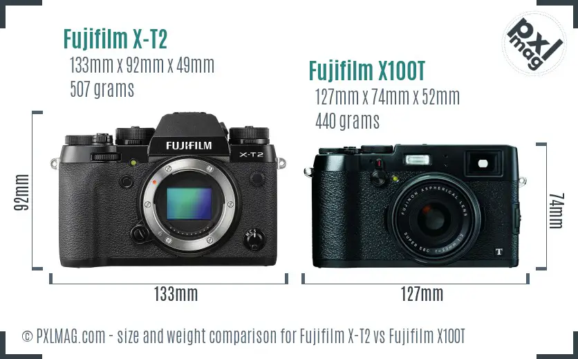 Fujifilm X-T2 vs Fujifilm X100T size comparison Fujifilm X-T2 vs Fujifilm X100T size comparison