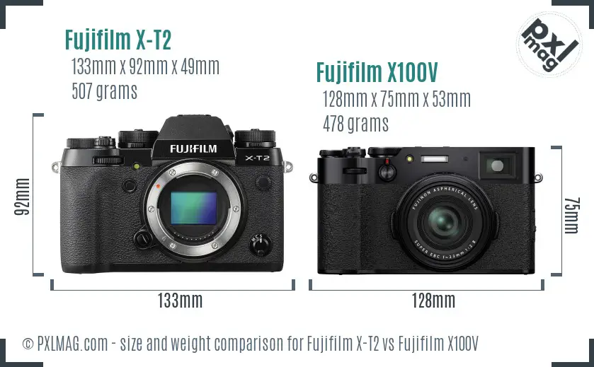 Fujifilm X-T2 vs Fujifilm X100V size comparison Fujifilm X-T2 vs Fujifilm X100V size comparison