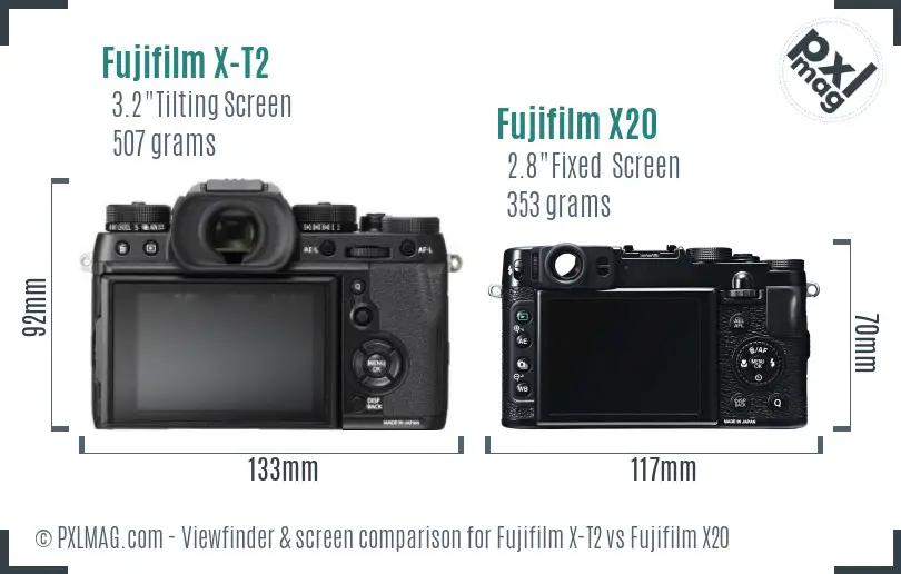 Fujifilm X-T2 vs Fujifilm X20 Screen and Viewfinder comparison Fujifilm X-T2 vs Fujifilm X20 Screen and Viewfinder comparison