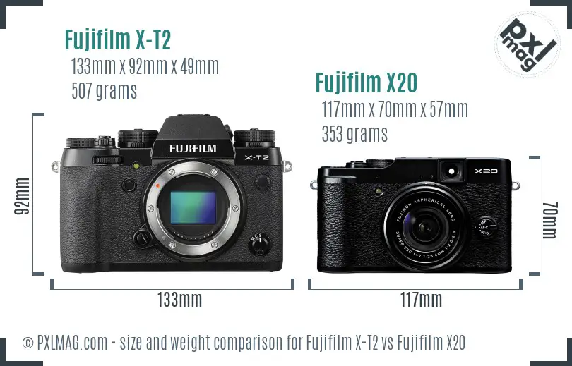 Fujifilm X-T2 vs Fujifilm X20 size comparison Fujifilm X-T2 vs Fujifilm X20 size comparison
