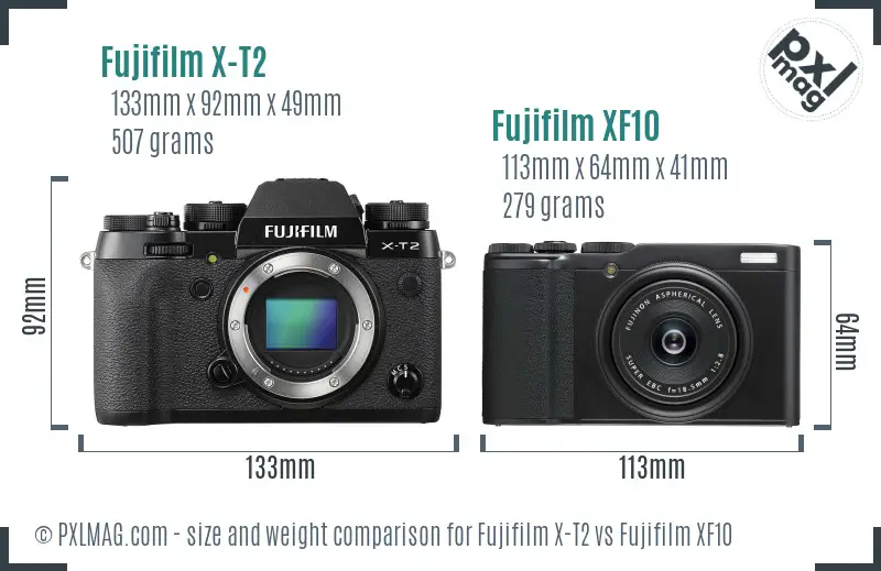 Fujifilm X-T2 vs Fujifilm XF10 size comparison Fujifilm X-T2 vs Fujifilm XF10 size comparison