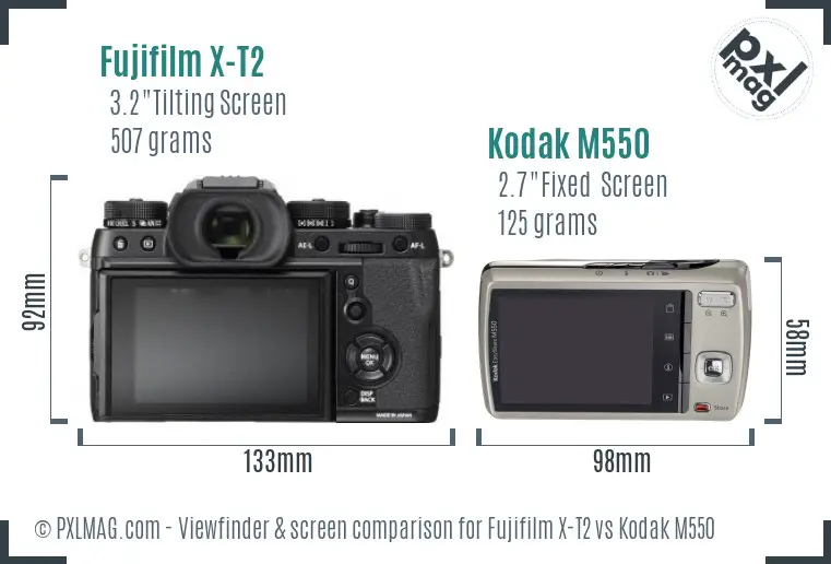 Fujifilm X-T2 vs Kodak M550 Screen and Viewfinder comparison