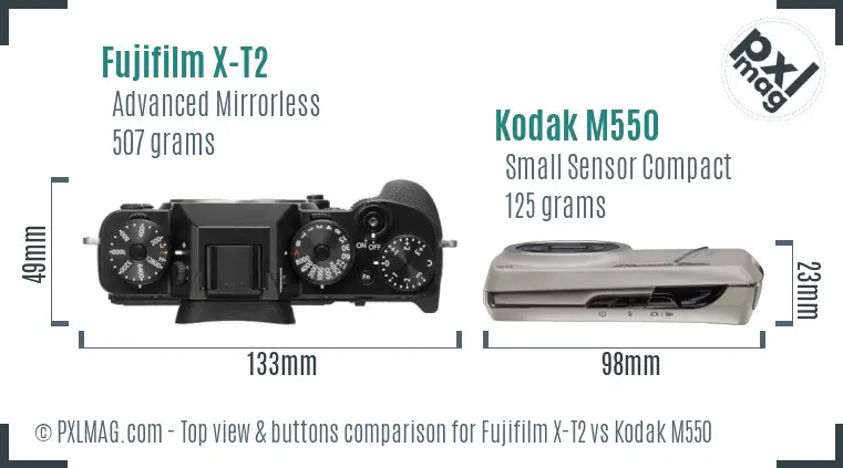 Fujifilm X-T2 vs Kodak M550 top view buttons comparison