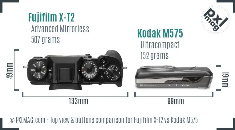 Fujifilm X-T2 vs Kodak M575 top view buttons comparison Fujifilm X-T2 vs Kodak M575 top view buttons comparison