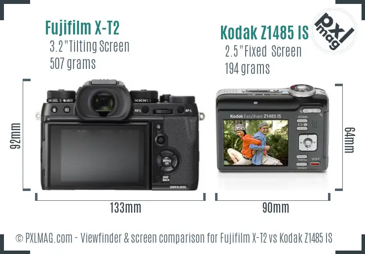 Fujifilm X-T2 vs Kodak Z1485 IS Screen and Viewfinder comparison