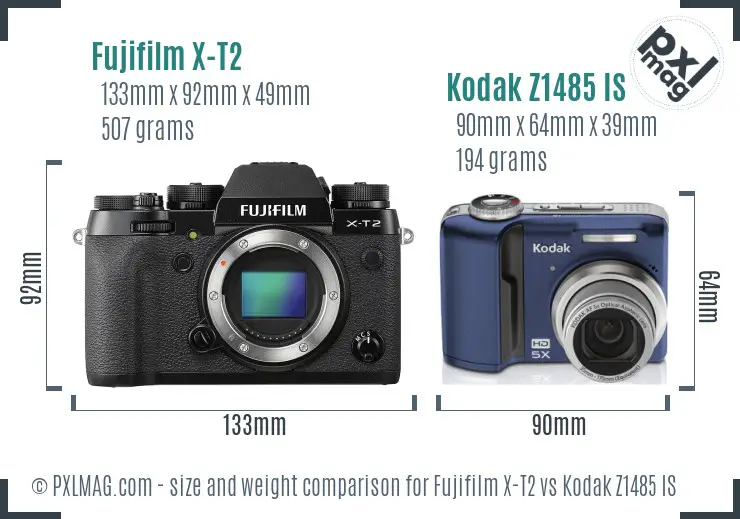 Fujifilm X-T2 vs Kodak Z1485 IS size comparison