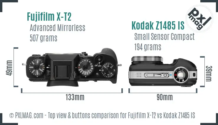 Fujifilm X-T2 vs Kodak Z1485 IS top view buttons comparison
