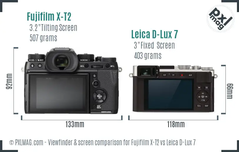 Fujifilm X-T2 vs Leica D-Lux 7 Screen and Viewfinder comparison Fujifilm X-T2 vs Leica D-Lux 7 Screen and Viewfinder comparison