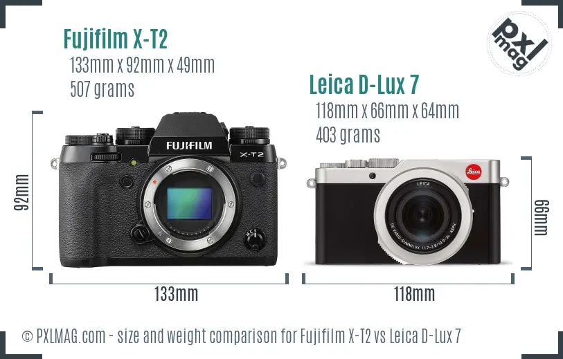 Fujifilm X-T2 vs Leica D-Lux 7 size comparison Fujifilm X-T2 vs Leica D-Lux 7 size comparison