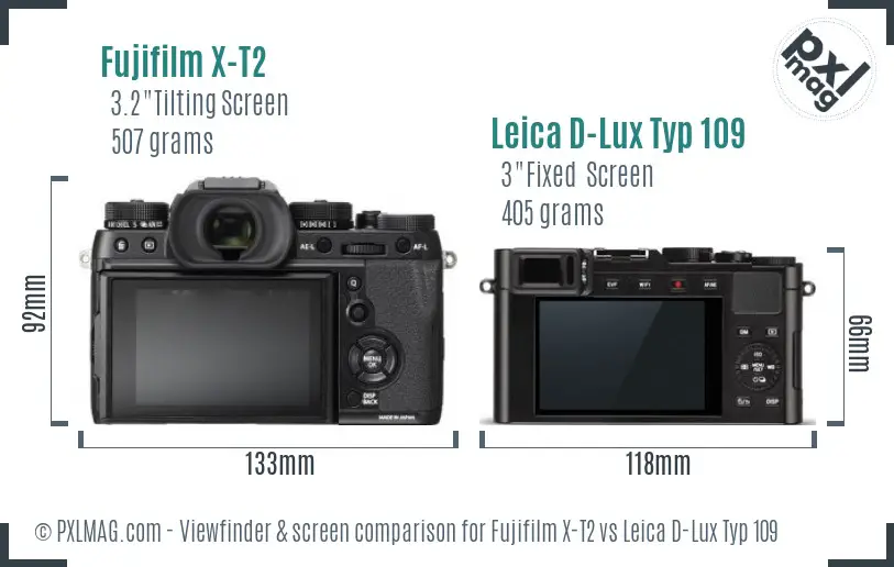Fujifilm X-T2 vs Leica D-Lux Typ 109 Screen and Viewfinder comparison Fujifilm X-T2 vs Leica D-Lux Typ 109 Screen and Viewfinder comparison