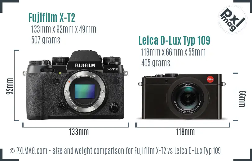 Fujifilm X-T2 vs Leica D-Lux Typ 109 size comparison Fujifilm X-T2 vs Leica D-Lux Typ 109 size comparison