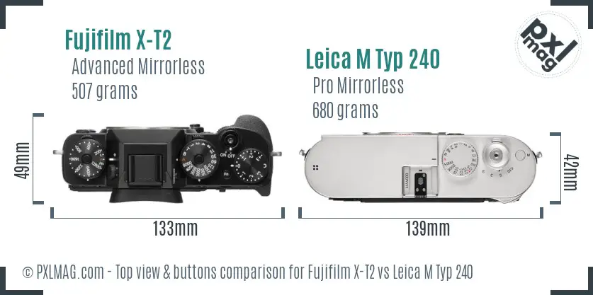 Fujifilm X-T2 vs Leica M Typ 240 top view buttons comparison Fujifilm X-T2 vs Leica M Typ 240 top view buttons comparison