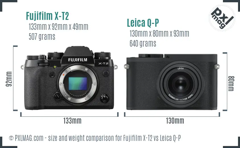 Fujifilm X-T2 vs Leica Q-P size comparison