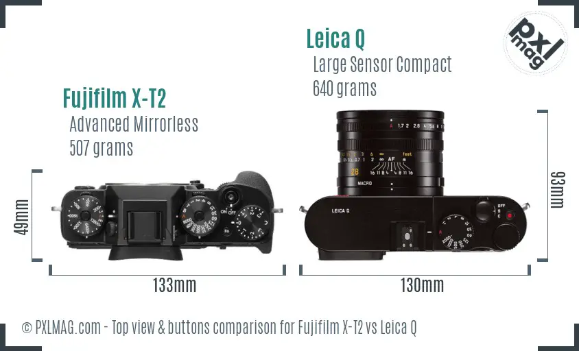 Fujifilm X-T2 vs Leica Q top view buttons comparison Fujifilm X-T2 vs Leica Q top view buttons comparison