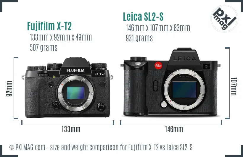 Fujifilm X-T2 vs Leica SL2-S size comparison