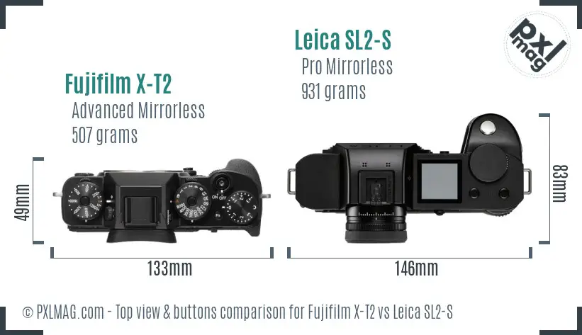 Fujifilm X-T2 vs Leica SL2-S top view buttons comparison