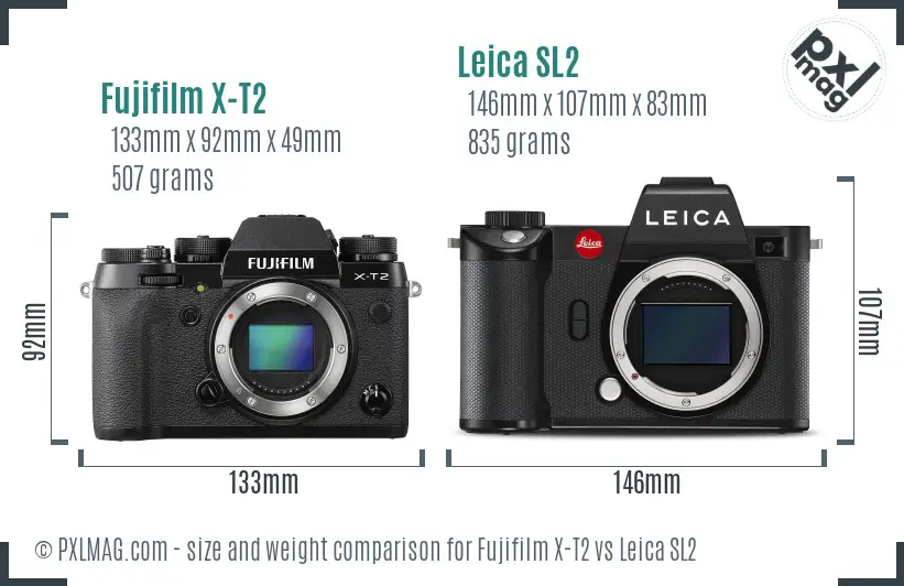 Fujifilm X-T2 vs Leica SL2 size comparison