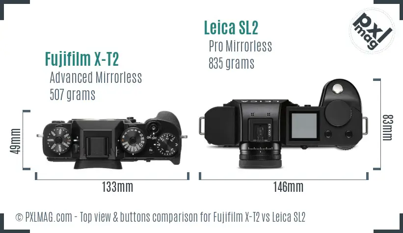 Fujifilm X-T2 vs Leica SL2 top view buttons comparison