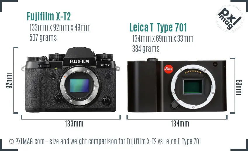 Fujifilm X-T2 vs Leica T  Type 701 size comparison