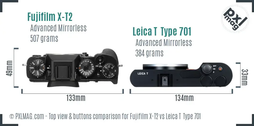 Fujifilm X-T2 vs Leica T  Type 701 top view buttons comparison