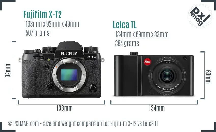 Fujifilm X-T2 vs Leica TL size comparison