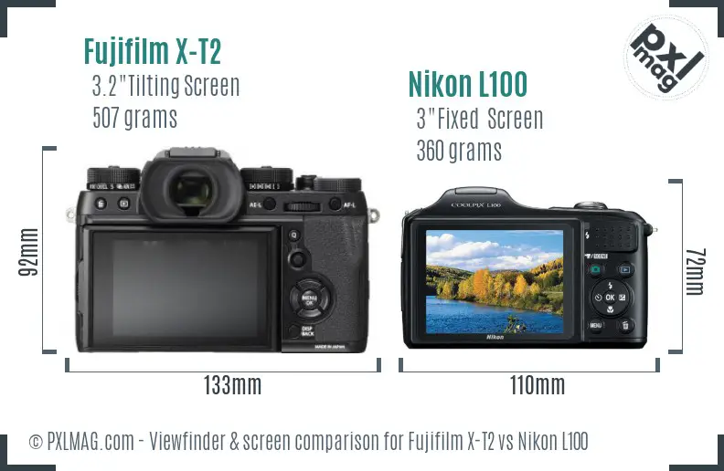 Fujifilm X-T2 vs Nikon L100 Screen and Viewfinder comparison